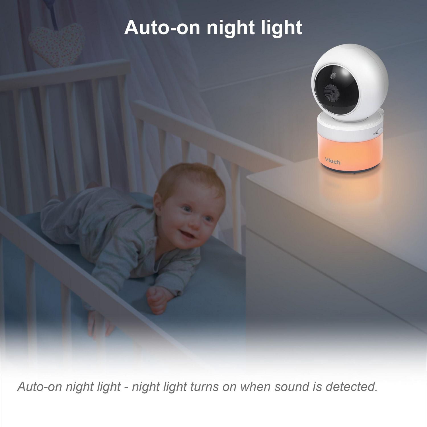 VTech VM5263 Moniteur de bébé vidéo numérique de 5 po à panoramique et inclinaison et veilleuse, VM5263 (blanc) de VTech