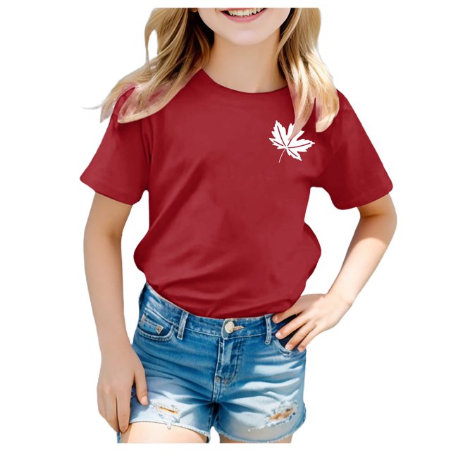 PMVFHDE Hauts Basiques pour Fille T-Shirts pour Fille T-Shirts Graphiques Filles T-Shirts pour Fille T-Shirts pour Filles Jolis Hauts d'Été pour Filles T-Shirt à Manches Courtes pour Filles T-Shirt d'Été à Col Rond Coupe T-Shirts Basiques Rouge, 8-9 Ans