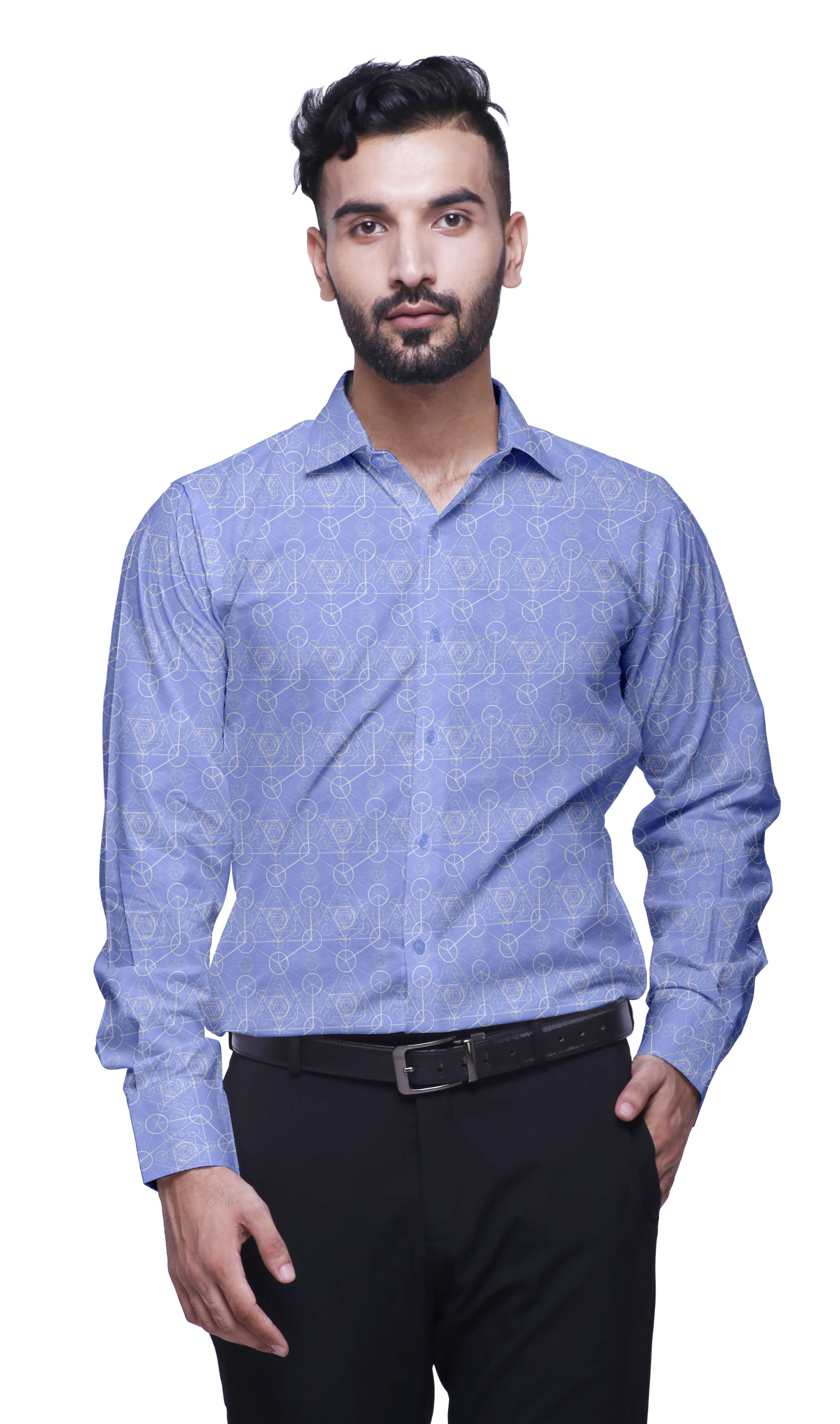 BESTMAN Cotton Shirts For Men Long Sleeve Printed Formal Shirt