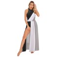 thumbnail image 2 of ranrann Robe de Danse Lyrique pour Femmes Col Halter Ourlet Froncé Robe Maxi Fluide à Blocs de Couleur pour Performance Noir m, 2 of 7