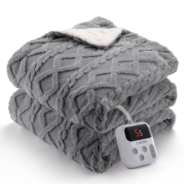 62x84 Heated Throw Blanket with Thick Tufted Cable Pattern,10 Heat Levels&10Timer Settings,Electric Throw with Intelligent Temperature Control,Machine Washable,Fast Heating,Grey