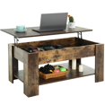 thumbnail image 1 of NiamVelo Table Basse en Bois à Plateau Relevable avec Compartiment Caché et Tablette de Rangement pour Salon, Brun, 1 of 7