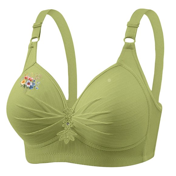 FAVIPT Comfy Bras for Women Floral Print Wireless Bralettes Push Up Soft Underwear Breathable Daily Senior Bra 2025 Green,L