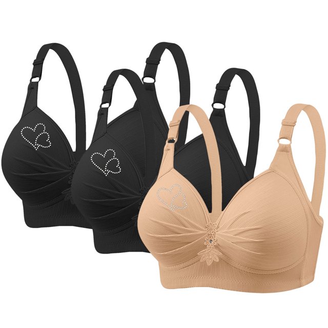 fheaev Soutien-Gorge 3 Pcs Grande Taille pour Femmes Soutiens-Gorge Sans Fil Sans Armature Imprimé Rassemblé Grande Taille Sans Armature Bretelles Réglables Couverture Complète Rehausseur Soutiens-Gorge Quotidiens sous-Vêtements
