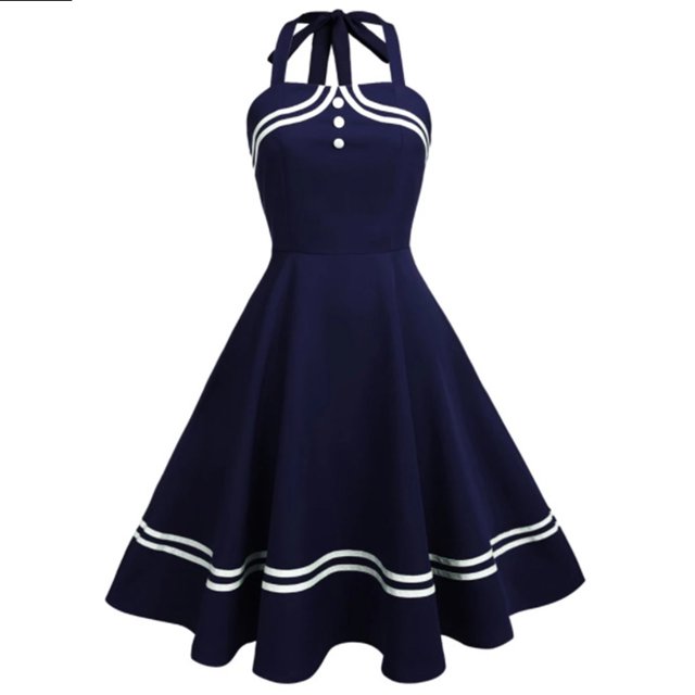 HKEJIAOI Liquidation d'Économies Robes Décontractées pour Femmes Cadeau de Noël Femmes Robe Évasée à Rayures à Col Licou Robe Sans Manches à Col Rond Bleu Foncé