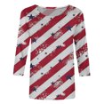 thumbnail image 4 of Hauts d'Été pour Femmes 2023 Mode Féminine Manches Trois-Quarts Col Rond Rétro Imprimé Indépendance Blouse Ample Manches Trois-Quarts Bohémienne Grande Taille T-Shirt pour Femmes, 4 of 4