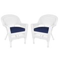 thumbnail image 1 of Jeco Chaise en Osier Osier / Rotin Blanche avec Coussin Bleu (Ensemble de 2), 1 of 9