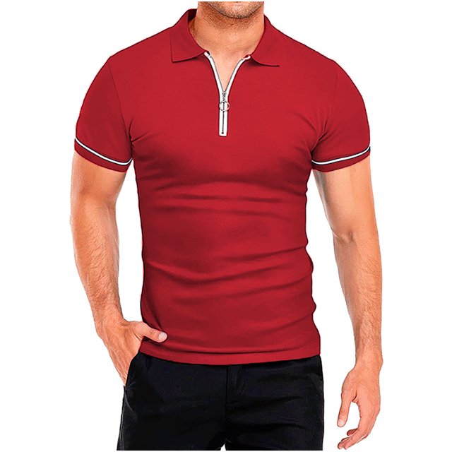 Cameland Blouse à Manches Courtes pour Homme, Décontractée, Unie, Col Rabattu, à Enfiler, Patchwork, à Fermeture Éclair