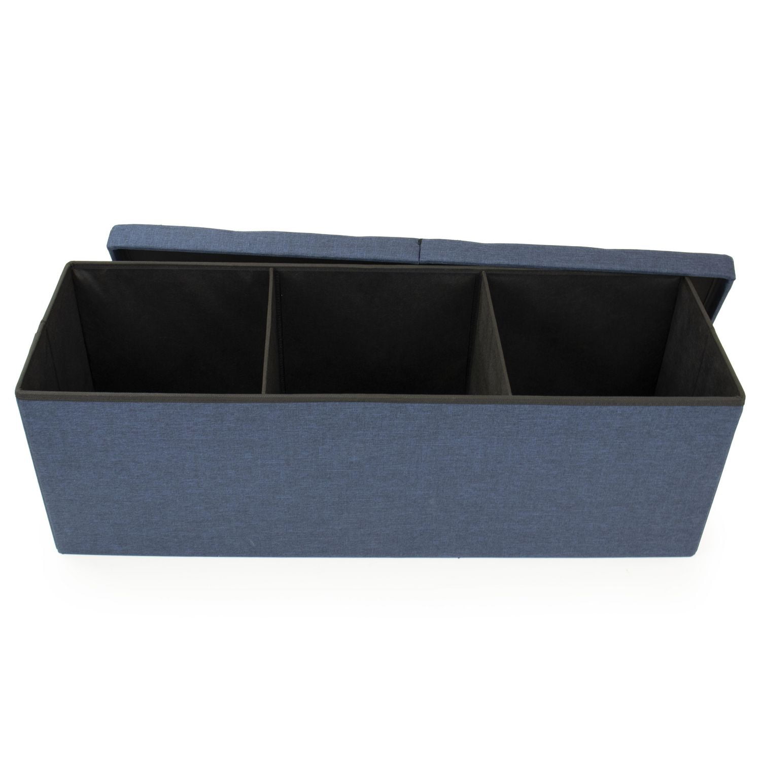 Banc de rangement pliant à couvercle rabattable capitonné Harper, 43 po, bleu