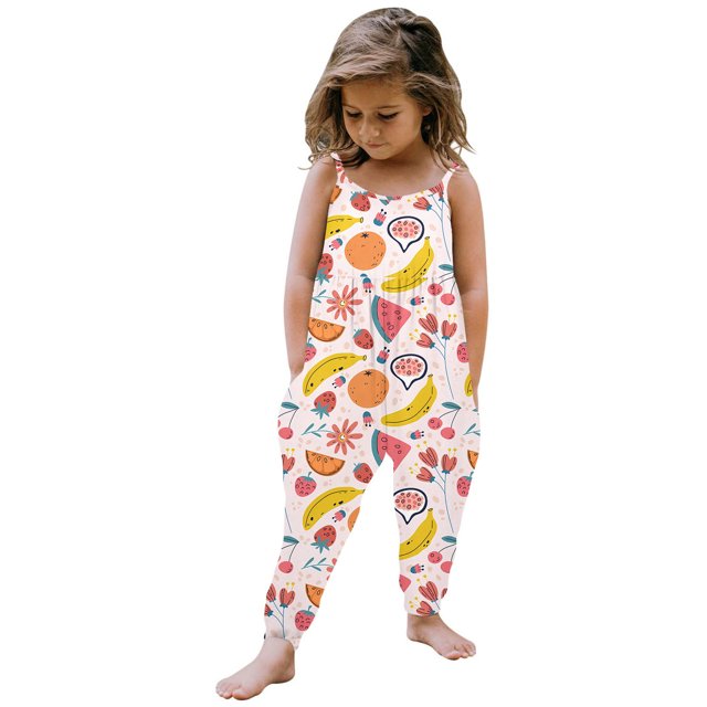 MIASHUI Girls Jumpsuits Cute Print Sleeveless Rompers Casual Loose Long Pants with Pockets,Yellow,3-4 Years
