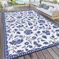 thumbnail image 1 of Nanan 8x10 Waterproof Outdoor Rug, All-Weather Floral Pattern Patio Mat, UV Resistant, Stain Resistant, Easy Clean Plastic Rug for Yard, Deck, Balcony, Camping,Dark Blue/White, 1 of 8
