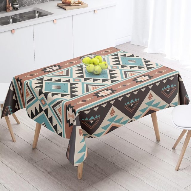 Aztec Tablecloth Ethnic Tribal Geometric Design Vintage Style Table Cloth Boho Chic Washble Table Cover for Dinning Kitchen Farmhouse Party Decoration 60"x120"