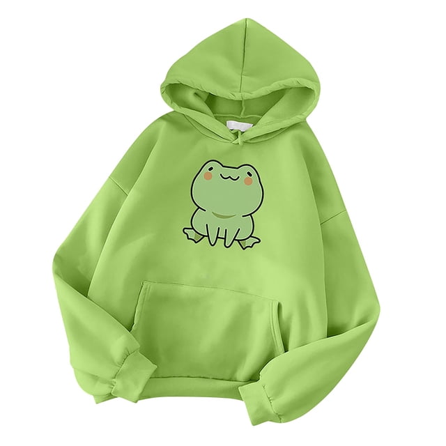 Penkiiy Chandails à Capuchon pour Femmes Mode Manches Longues Imprimé Mignon Blouse Verte Y2K Vêtements