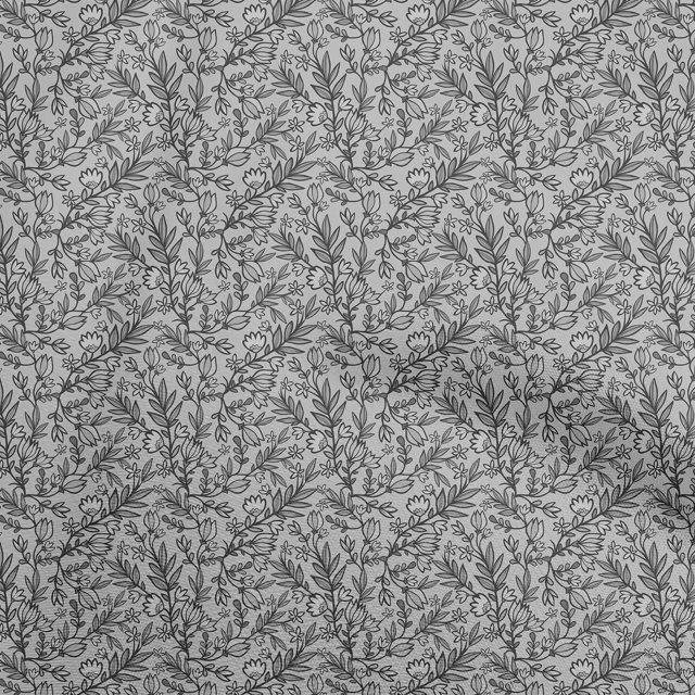 oneOone Coton Soie Gris Tissu Floral Rétro Robe Tissu Tissu Imprimé par la Cour 42 Pouces de Large