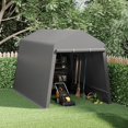 thumbnail image 1 of Abri de Rangement Extérieur Portable 7 X 12 Pi, Abri d'Auto Robuste avec Portes à Glissière Enroulables et Évents, Imperméable, Résistant aux UV, Abri Anti-Neige pour Motos, VTT, Vélos et Équipement de Plein Air, Gris, 1 of 8