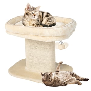 Gymax Tour de l'arbre de chat moderne Tour d'activité de chat avec Grand Perch Beige