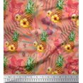 thumbnail image 1 of Soimoi Orange Poly Georgette Tissu Lys & Pin Fruits Tissu Imprimé par la Cour 52 Pouces de Large, 1 of 3