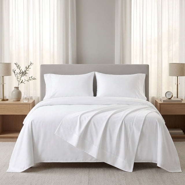 Opulent Ensemble de Draps en Rayonne de Bambou - Grand Lit - Blanc