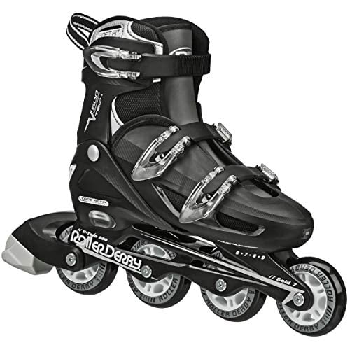 Roller Derby V-Tech 500 Inline Skates with Adjustable Sizing for kids teens and adults Large (6-9) Black