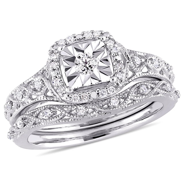 Miabella 1/5 Carat T.W. Diamond Sterling Silver HALO Vintage Bridal Set Miabella 1/5 Carat T.W. Diamond Sterling Silver HALO Vintage Bridal Set
