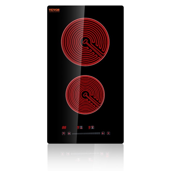 VEVOR Built in Electric Stove Top, 20 x 11.6 inch 2 Burners, 240V Glass Radiant Cooktop with Sensor Touch Control, Timer & Child Lock Included, 9 Power Levels for Simmer Steam Slow Cook Fry