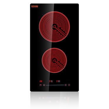 VEVOR Built in Electric Stove Top, 20 x 11.6 inch 2 Burners, 240V Glass Radiant Cooktop with Sensor Touch Control, Timer & Child Lock Included, 9 Power Levels for Simmer Steam Slow Cook Fry