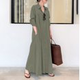 thumbnail image 1 of Bramtres Robes Maxi, Robes de Vacances, Robe Chemise Longue Décontractée pour Femme en Coton et Lin à Boutons avec Poches, Longues Robes, Robe à Manches Longues, Robes Modestes, Vert 1 Robe, 3TG, 1 of 4