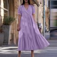 thumbnail image 1 of Lenago Robes Longues d'Été Grande Taille pour Femmes Mode Col en V Manches Courtes Amples Robe Mi-Mollet Robe Longue de Soirée Plage en Liquidation, 1 of 8
