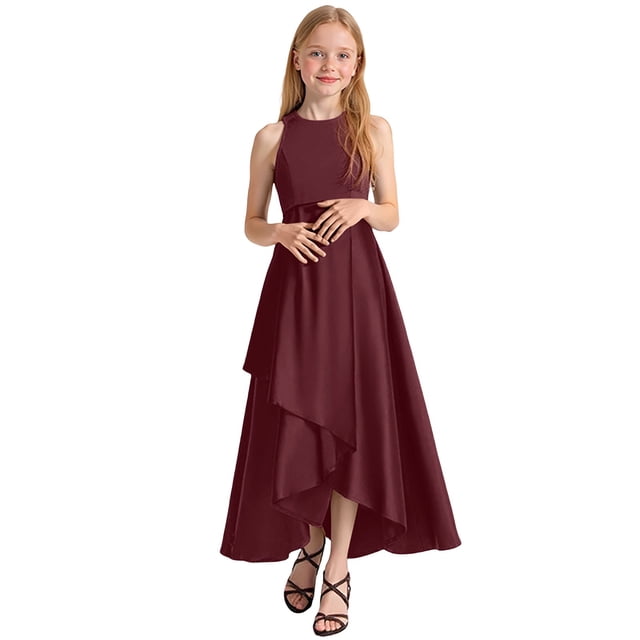 Robe Bebe Robe de Fille Formelle Robe de Soirée Récital Performance Concours Élégante Sans Manches Filles Rouge Brique 2 Ans-3 Ans