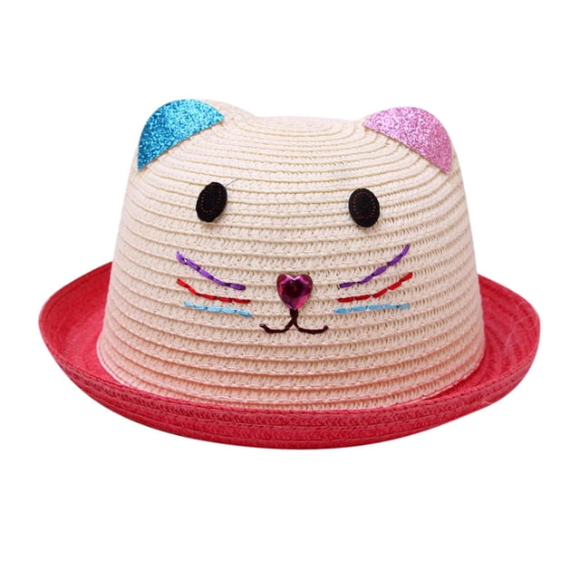 MIASHUI Kids Beach Straw Hat Summer Breathable Cartoon Cute Cap,Watermelon red,One Size