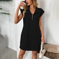 thumbnail image 2 of Taqqpue Robe Chandail en Molleton pour Femmes 2025 Décontractée Manches Courtes Demi-Fermeture à Glissière Col en V Tunique Chandail Mini Col Rabattu Mini Robe avec Poches, 2 of 5