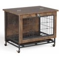 thumbnail image 3 of Ourlova Meuble Cage pour Animaux à Double Porte de 26 Pouces – Niche en Bois pour Chien avec Roues Verrouillables, Table d'Appoint Intérieure pour Animaux Résistante à la Mastication, Fini Brun Rustique, Logement Polyvalent pour Animaux, 3 of 8