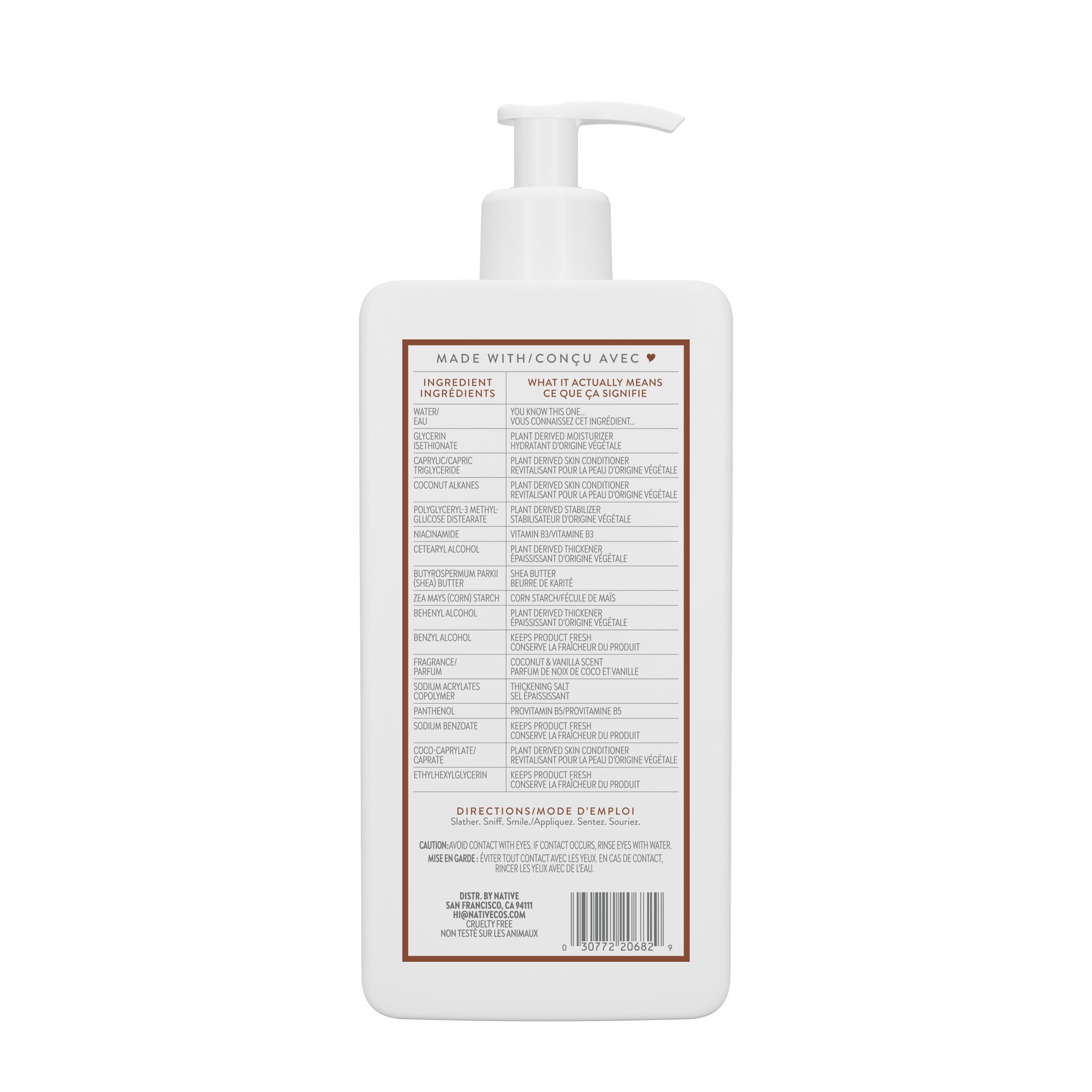 La lotion pour le corps Native pour femmes et hommes contient des hydratants d’origine naturelle à base de plantes et nourrit la peau sèche, Noix de coco et vanille, 487 mL