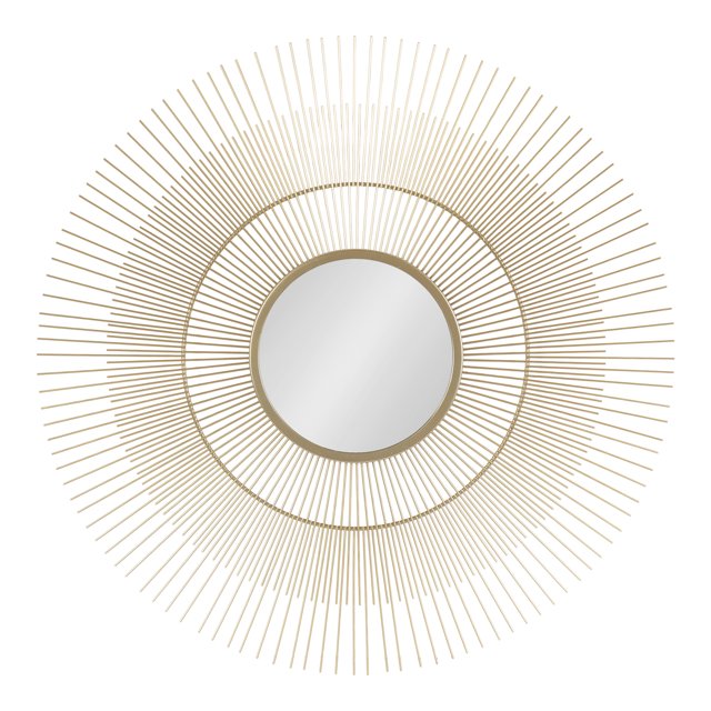 Kate and Laurel Quillet Mid-Century Round Decorative Wall Mirror, 26 Inch Diameter, Gold, Metal Circle Statement Piece Mirror with Detailed Sunburst Frame