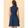 thumbnail image 3 of INSPIRE CHIC Robe-Chemise en Denim Sans Manches à Col en V avec Ceinture, Coupe Évasée, Bleu Foncé, m pour Femme, 3 of 4