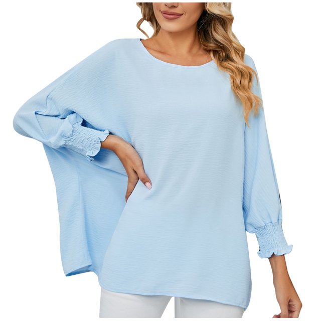 Birdeem Mode Hauts pour Femmes Uni Manches Longues Col Rond Blouse Chemise T-Shirt Hauts
