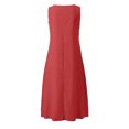 thumbnail image 5 of Ohufall Robe Femme en Coton et Lin à Col en V Sans Manches Décontractée Robe Débardeur Unie Confortable avec Poches Robe Midi d'Été Chic, 5 of 5
