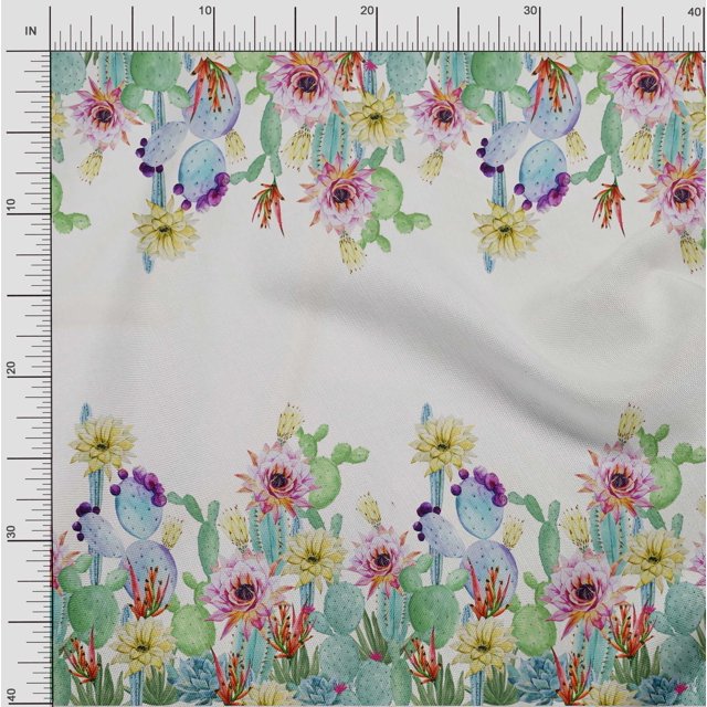 oneOone Polyester Lycra Fabric Floral & Cactus Panel Printed Craft Fabric BTY 56 Inch Wide