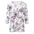thumbnail image 4 of Pisexur Womens Hauts Mode Imprimé Floral T-Shirts Décontractés Col Rond Manches 3/4 Tee Tops Tendance Blouses Été Automne, 4 of 4