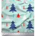 thumbnail image 1 of Soimoi Green Rayon Crepe Fabric Christmas Tree Printed Fabric 1 Yard 46 Inch Wide, 1 of 3