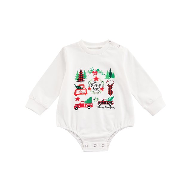 goowrom Barboteuse de Noël pour Bébé, Motifs de Dessins Animés Body Col Rond