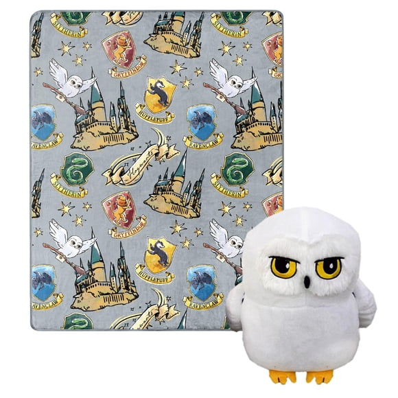 Harry Potter Hedwig Couverture Jetée Toucher Soie Magique et Coussin Peluche