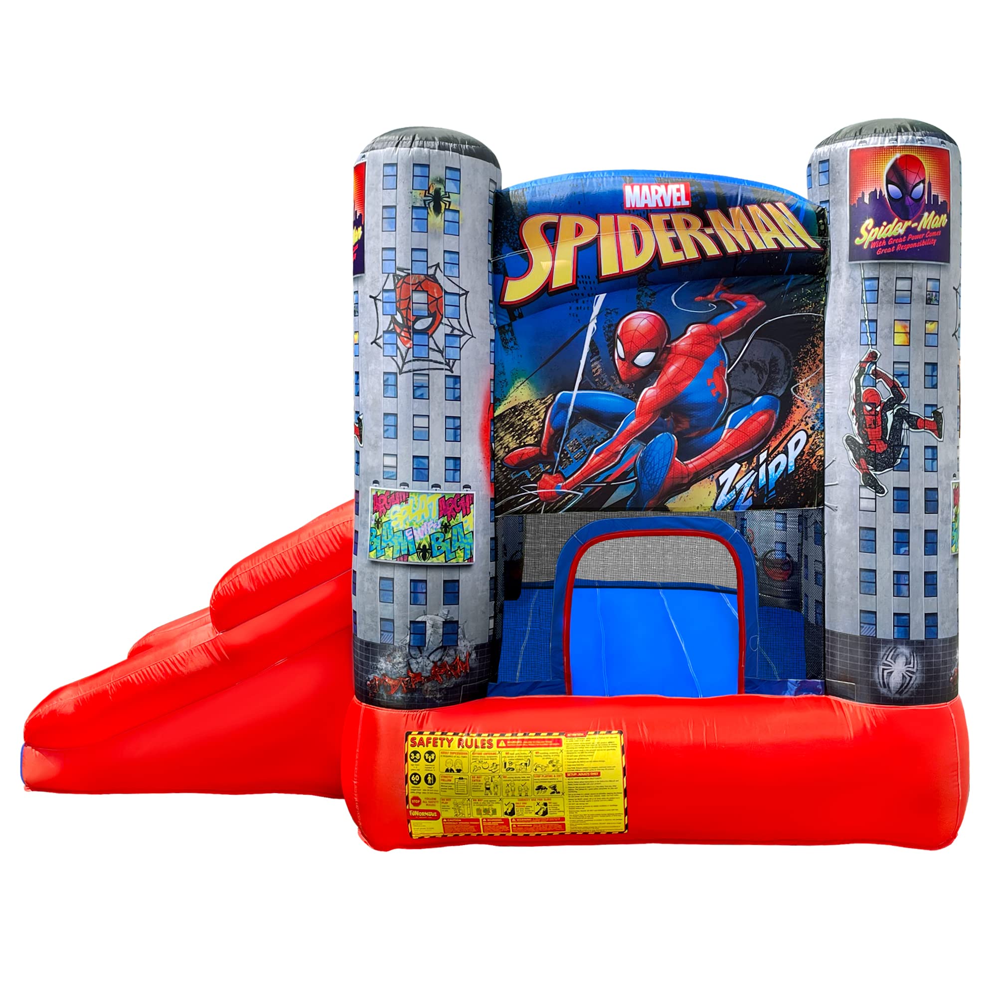 Funormous Disney Spider-Man Outdoor Inflatable Bounce House with Slide, Plus Heavy Duty Air Blower with GFCI for Kids Ages 3-8 Years