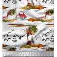 thumbnail image 1 of Soimoi polyester Crepe Fabric Lighthouse,Bird & Tree Nature Printed Fabric 1 Yard 52 Inch Wide, 1 of 1