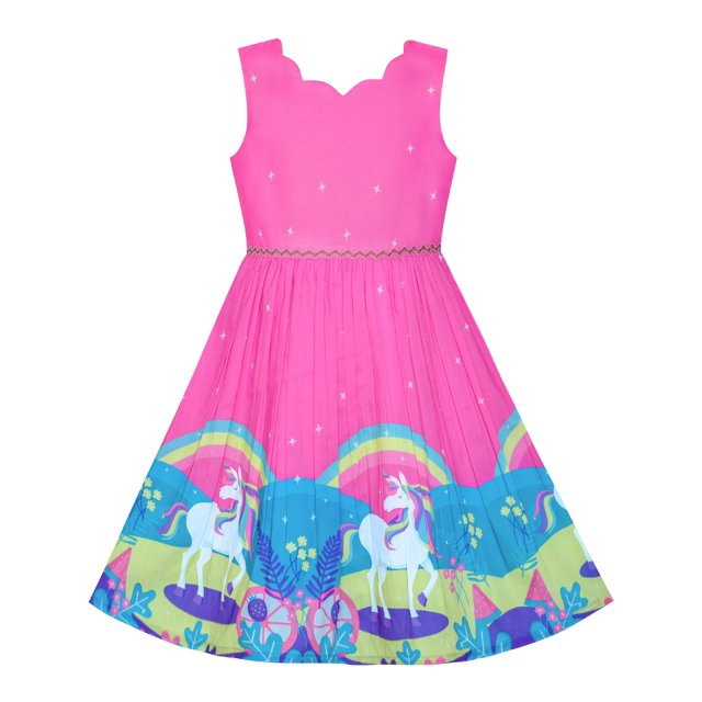 Girls Dress Unicorn Rainbow Sleeveless Deep Pink Princess 10 Years