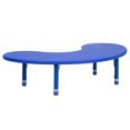 thumbnail image 1 of 35''W x 65''L Half-Moon Blue Plastic Height Adjustable Activity Table, 1 of 9