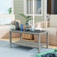 thumbnail image 2 of Outsunny Table Basse en Osier de 35 Pouces, Table d'Appoint avec Dessus en Verre, Rangement, Gris Foncé, 2 of 10