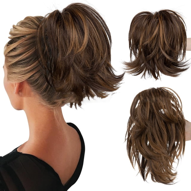 Natural Hair & Extensions Messy Bun Hair Piece With Bendable Metal Wire 8 Inch Clip For Women Straight Hair Bun & Ponytail ExtensionHuman Hair Clip In Ponytail Ext