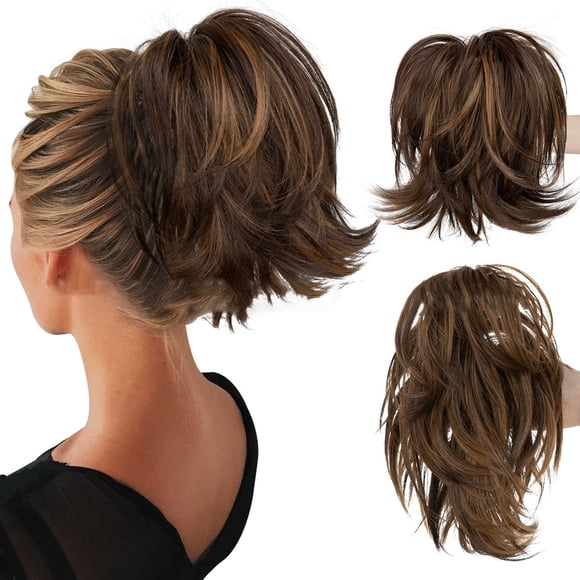 Messy Bun Hair Piece Clip In Ponytail Extension With Bendable Wire For Women Natural Updo Styling Everyday Use