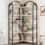 PIONEERWORKS Arched Bookshelf Corner Bookcase, L Shaped Industrial Corner Bookshelves with Metal Frame, Corner Shelf Arch Display Rack for Living Room Bedroom